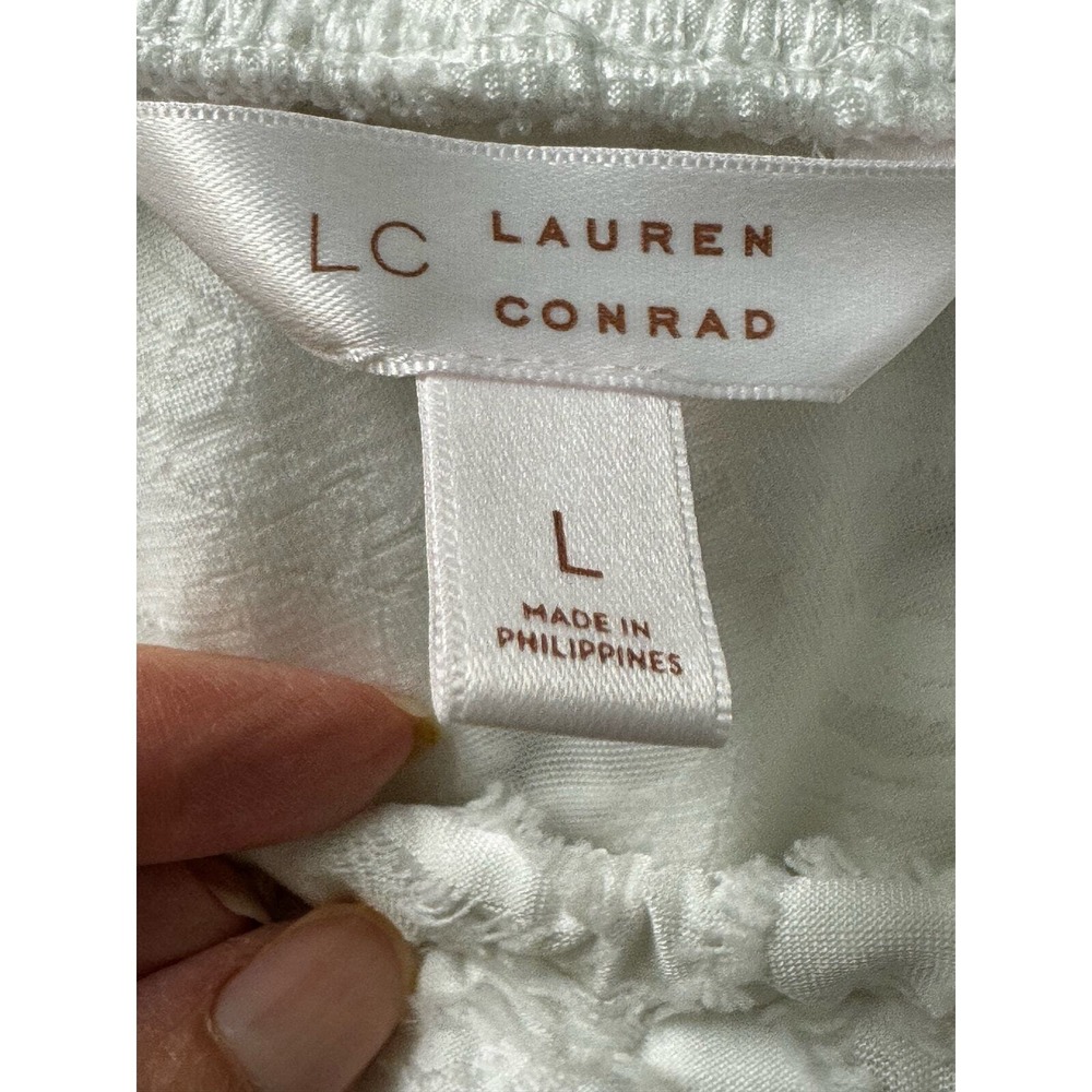 Lauren Conrad Womens White One Shoulder Ruffle Lace Textured Top Large - Picture 8 of 8